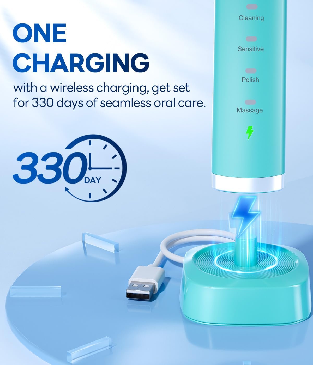 Bymore Electric Toothbrush for Adults,Kids ElectricToothbrush,Travel Sonic Kids Toothbrush with 8 Replacement Heads,Ultra Soft RechargeableToothbrush-Blue - Image 3