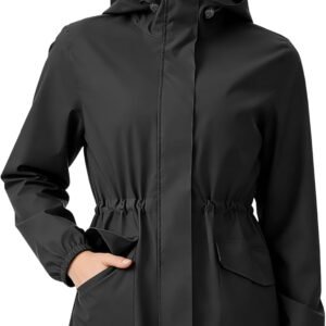 iCreek Women’s Long Rain Jacket Waterproof Lightweight Packable Raincoat Hood Windbreaker for Outdoor Hiking, Cycling, Travel