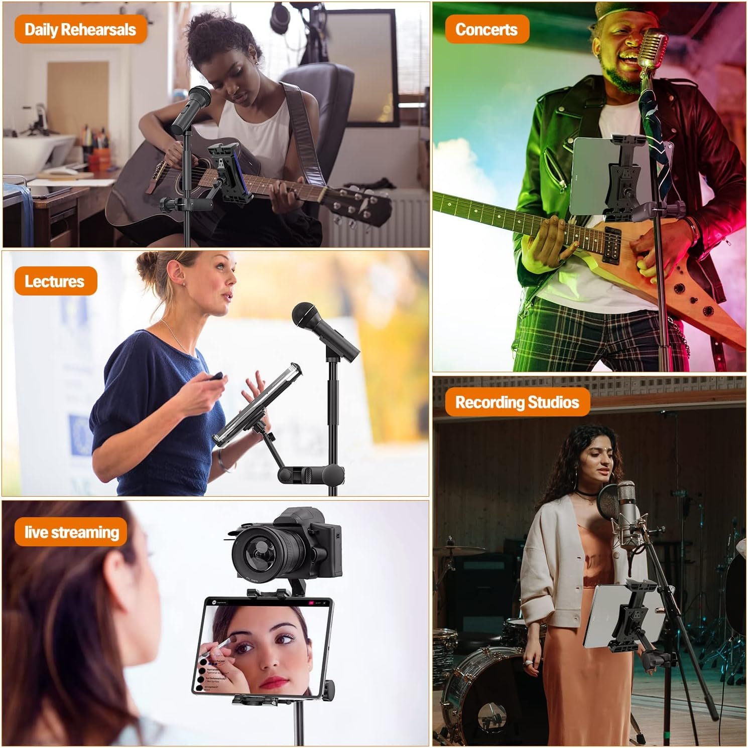 Tablet Holder for Microphone Stand, Mic Music Stand Tablet Holder for iPad, Smartphone Tablet Mic Stand Mount for Shee Music Fits Devices from Screen Size 4.7 to 12.9 Inches - Image 6