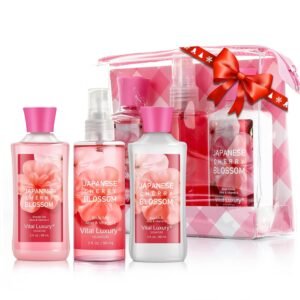 Bath and Body Care Travel Set – Home Spa Set with Body Lotion, Shower Gel and Fragrance Mist, Personal Body Care Travel Set for Birthday Christmas New Year Gifts(Japanese Cherry Blossom)