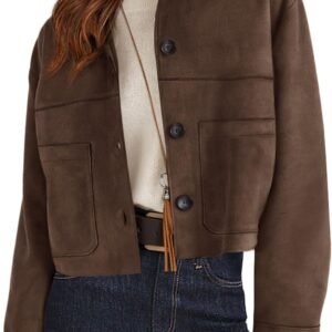 PRETTYGARDEN Women’s Faux Suede Cropped Jacket Casual Lightweight Fall Fashion 2026 Winter Coats Outerwear Trendy Clothes