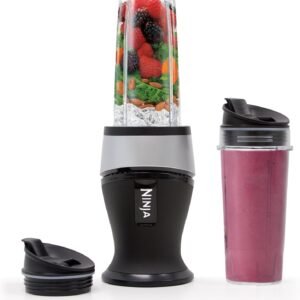Ninja Fit Compact Personal Blender, Portable Blender for-Smoothies, Shakes, Food Prep, and Frozen Blending, 700-Watt Base, (2) 16-oz. Cups and Spout Lids, Black QB3001SS