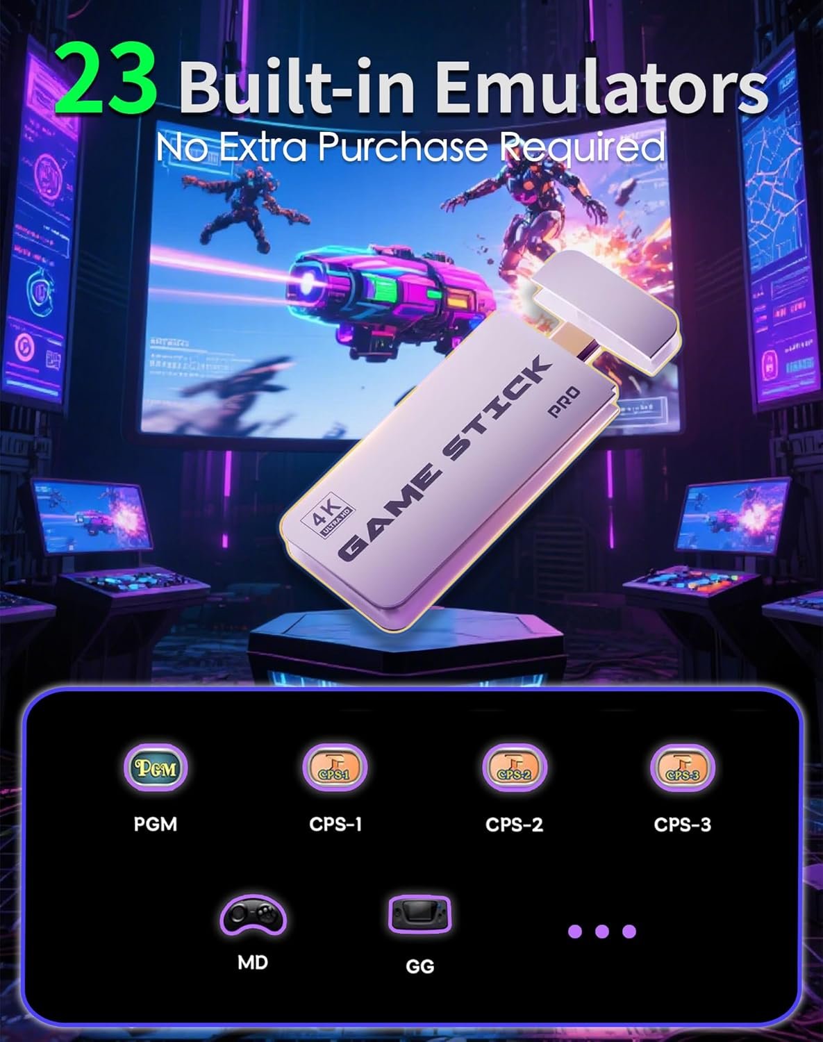 2026 Upgraded Retro Gaming Console Stick, Video Games Stick Built-in 23 Emulators Console Projector, 40000+ Game System with 4K HDMI, Plug and Play TV Video Game Stick with Controllers (White) - Image 3