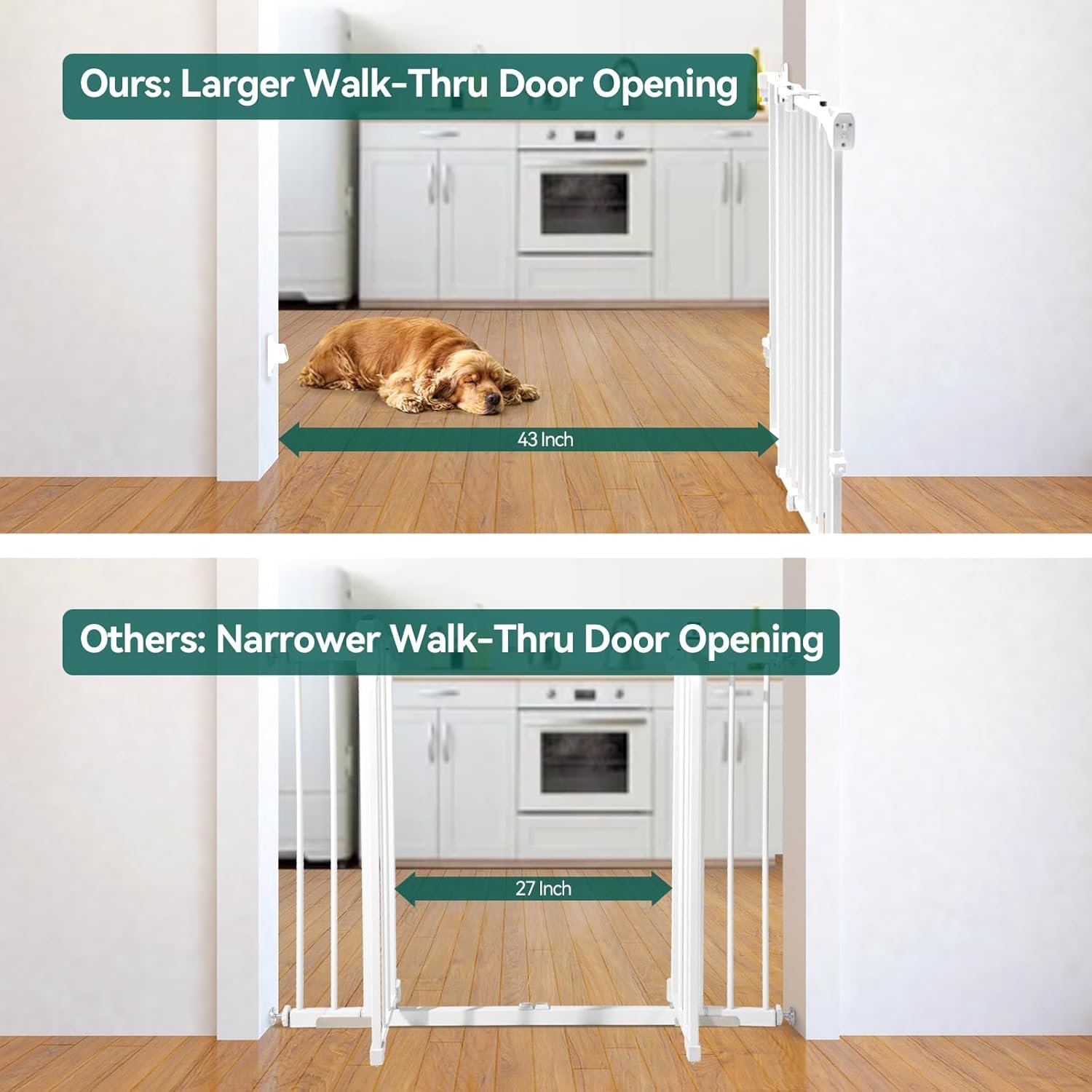 Babelio Baby Gate for Stairs, Kitchen & Doorways, 26-43" W 28" H No Bottom Bar| Easy Installation| One-Handed Operation| Auto-Close| Hardware Mount (Drill Needed) Safety Dog/Pet Gate Indoor (White) - Image 3