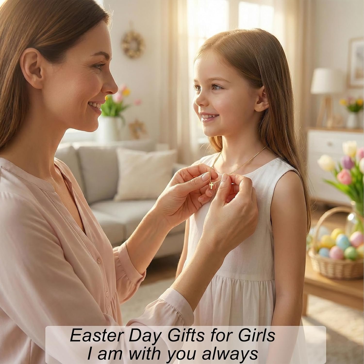 Easter Basket Stuffer Cross Necklace for Women Girls, Dainty 14K Gold Silver Plated Cross Choker Jewelry Non Tarnish Waterproof Cute Simple Small Necklace Christian Baptism Religious Faith Jewelry Gifts - Image 4