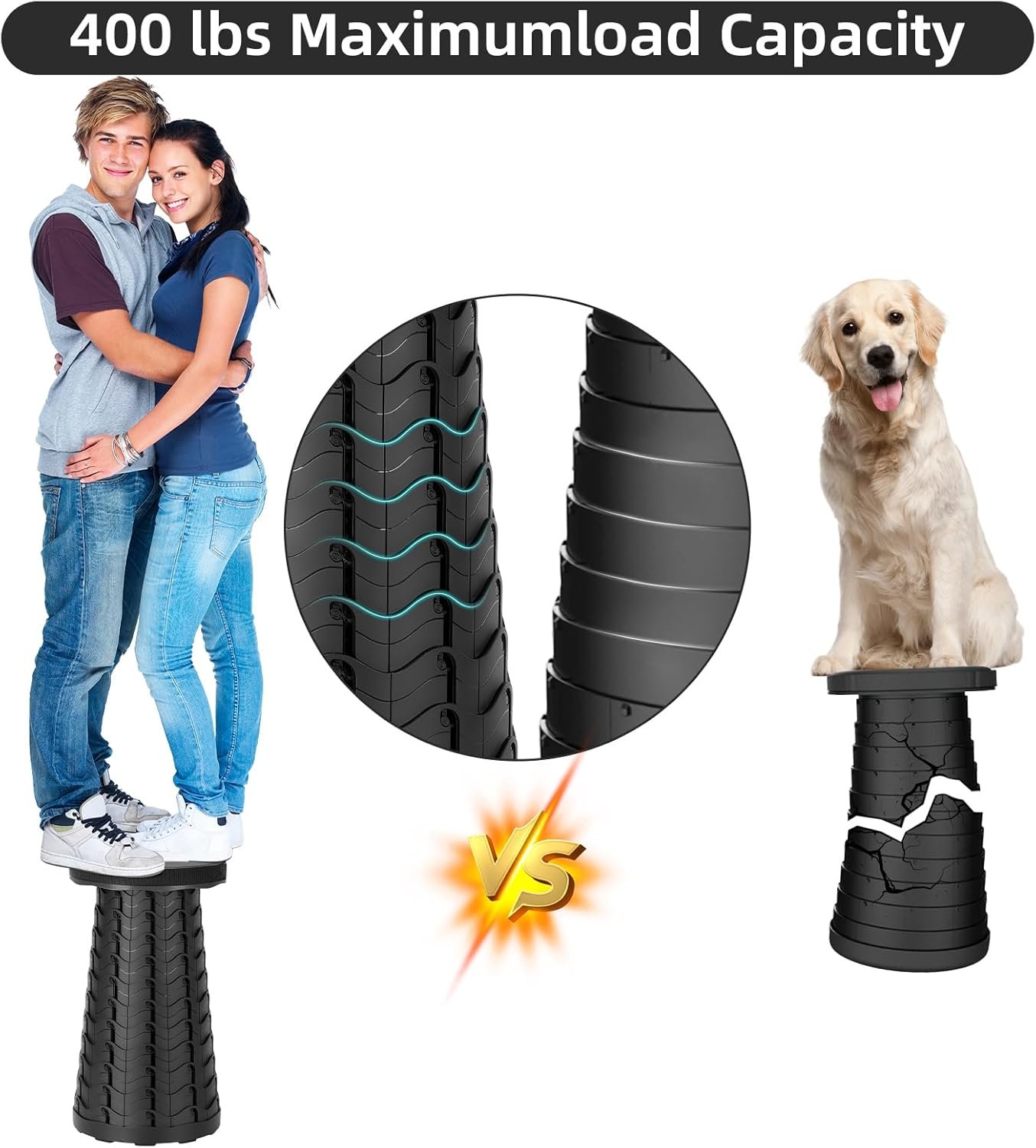 Collapsible Stool, Folding Chair - Upgraded Portable Chair with Load Capacity 400lbs, Portable Stool for Camping Fishing Hiking - Folding Tool with Carrying Straps,Gifts for Fisherman (Black) - Image 4