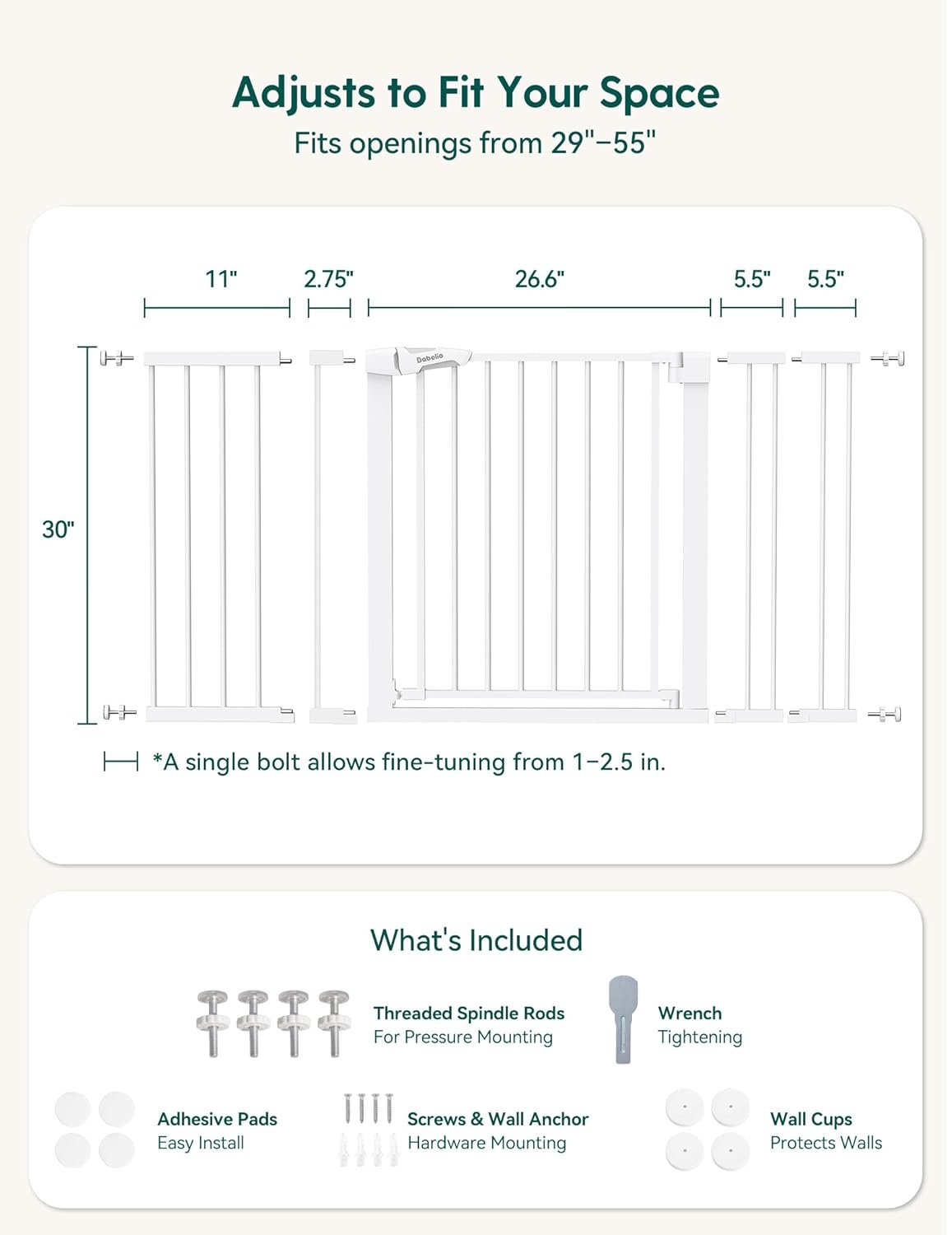 Babelio 29-55 Inch Extra Wide Baby/Dog Gate, PressGuard P7, Metal Auto Close, Pressure Mounted Pet Door for Doorways, NO Need Tools and Drilling, with Wall Cups, White - Image 6