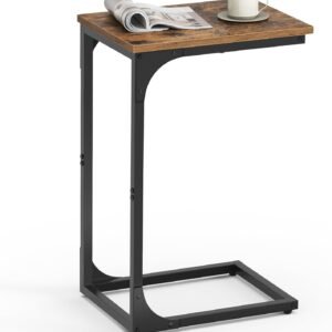 VASAGLE C-Shaped End Table, Small Side Table for Couch, Sofa Table with Metal Frame for Living Room, Bedroom, Bedside, Rustic Brown and Black
