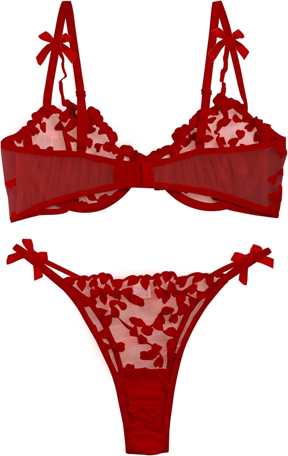 Lilosy Sexy Underwire Cute Push Up Strappy Embroidered Mesh Sheer Lingerie Set See Through Panty Bra - Image 2