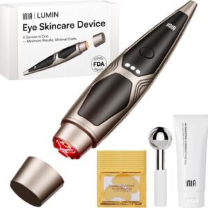 INIA 4-in-1 Eye Massager Tool Under Eye Red Light Therapy for Face, Eye Lift Depuffing Wand with Heat & Vibration for Dark Circles, Puffiness & Skin Firming – Enhances Skincare Routine