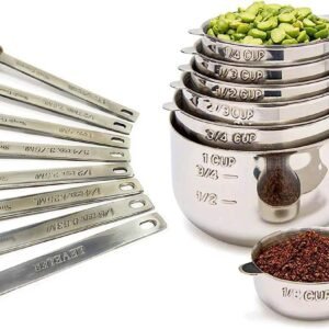 Measuring Cups and Spoons Set of 15, Stackable Cups, Long Handle with Leveler Fits Narrow Jars, 304 Premium Stainless Steel, Kitchen Gadgets for Liquid & Dry Ingredients Cooking Baking