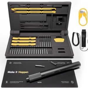 HOTO Precision Screwdriver Set, 110° Upright Workpad, Mini Electric Screwdriver with Charging Dock, 0.05/0.2 N·m Torque, LED Light, 26 Bits and 10 Repair Tools for Electronics, Phones, Laptops