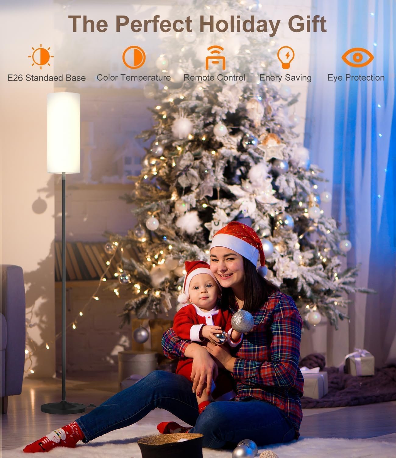 luckystyle Dimmable Floor Standing Tall Lamp, 12W Led Bulb with Lampshade, Foot Switch, Remote Custom Color Temperature Pole for Bedroom, Office, Kids & Living Room, Black - Image 8