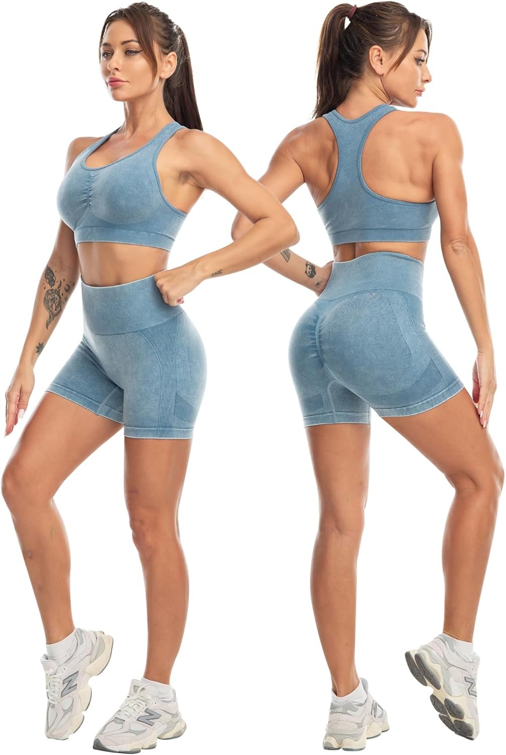 3 Piece Workout Sets for Women Butt Lifting Leggings with High Impact Sports Bra Gym Shorts - Image 4