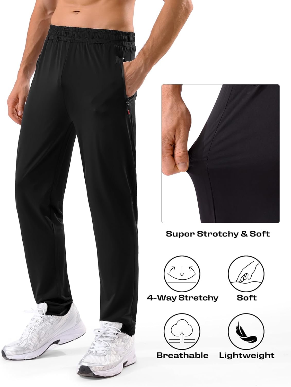 5 Pack Men's Sweatpants with Zipper Pockets Stretch Lightweight Athletic Track Activewear Pants for Men Joggers - Image 4