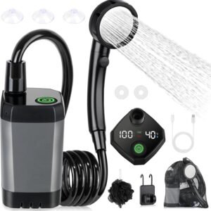 Portable Shower for Camping, [Long-Lasting] Spopal 6000mAh Rechargeable Camping Shower with Intelligent LED Display, 4 Spray Modes, IPX7 Waterproof Outdoor Camp Pump for Hiking, Travel, Car, Pet
