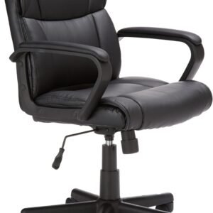 Amazon Basics Office Task Chair with Adjustable Height, 360° Swivel, Padded Armrests, Mid-Back, Rolling, 275 Pound Capacity, 24.2″D x 24″W x 34.8″H, Black Faux Leather