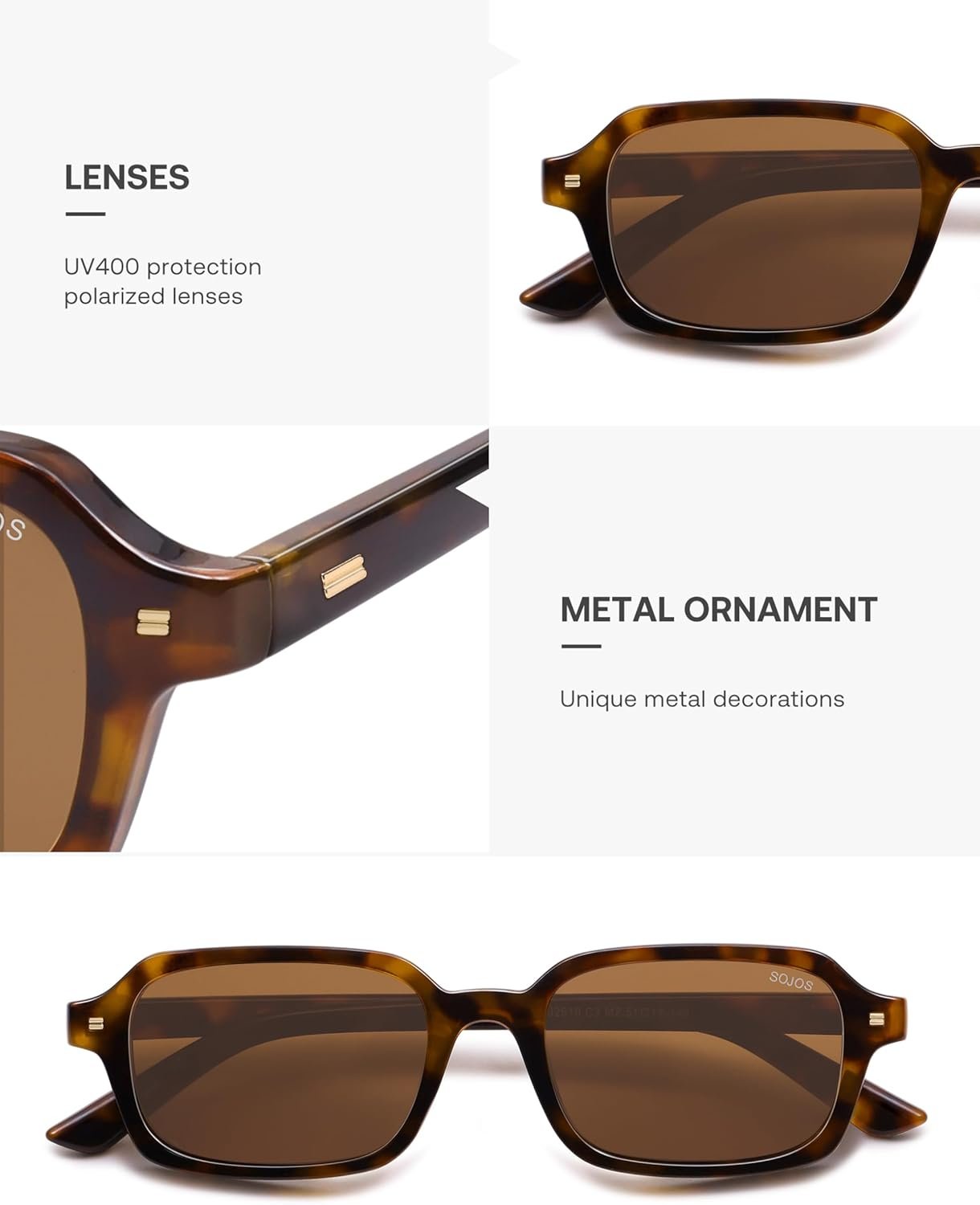 SOJOS Trendy Rectangle Polarized Sunglasses Womens Mens, Small Retro Fashion Thin Slim Square Sunnies SJ2610 - Image 4