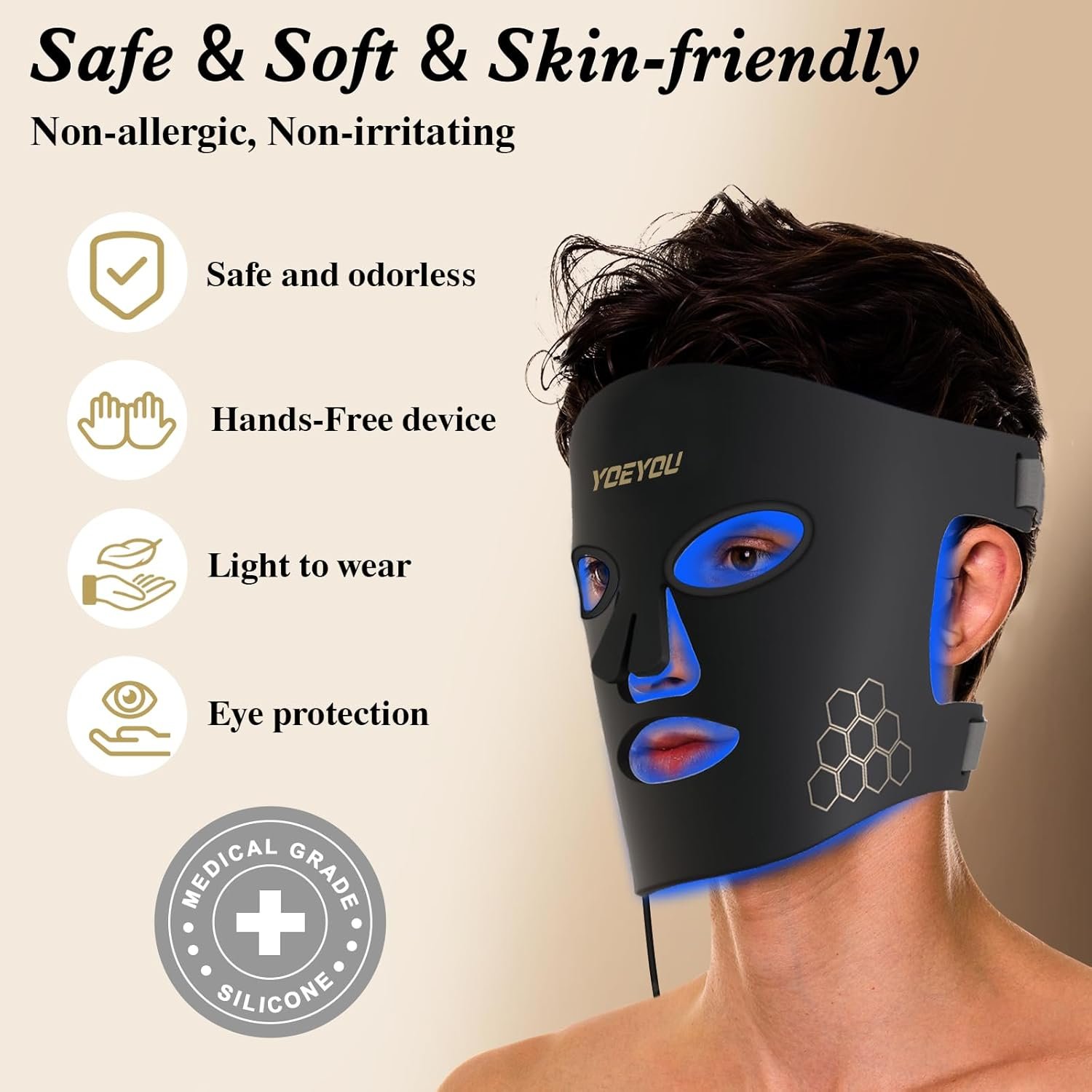 Red Light Therapy for Face, 850nm Near Infrared LED Face Mask, 4 Light Modes, Portable Rechargeable Red Light Therapy Mask Skincare Device for Facial Rejuvenation - Image 5