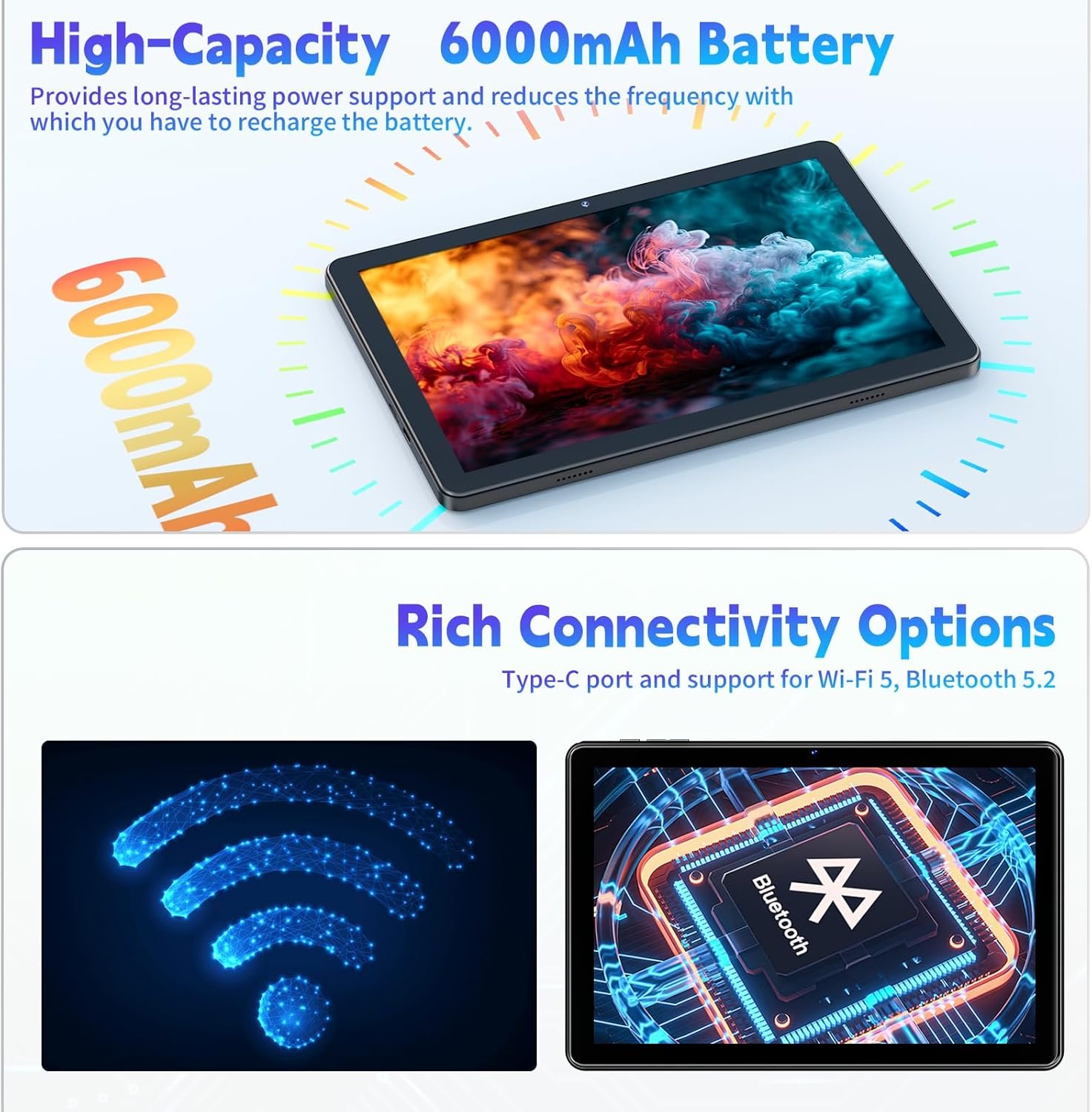 10 Inch Tablet, Android Tablet 10 Inch, Android 15 Tablet with 18GB RAM 128GB ROM, 1TB Expandable, Widevine L1, Octa-Core Processor, WiFi 5, 6000mAh Battery, T310 CPU, Dual Camera (5MP+8MP), Black - Image 5