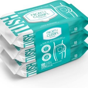 Nice ‘N Clean Adult Flushable Wipes (3 x 60 Count) | Personal Cleansing Wipes Made from Plant-Based Fibers | Infused with Aloe & Vitamin E