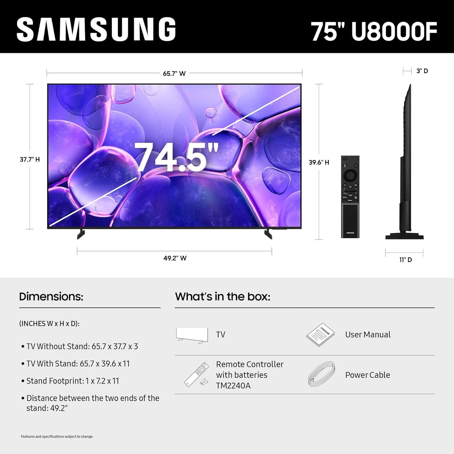 Samsung 75-Inch Class Crystal UHD U8000F 4K Smart TV (2025 Model) Endless Free Content, Crystal Processor 4K, MetalStream Design, Knox Security, Alexa Built-in - Image 2