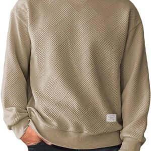Men’s Crewneck Sweatshirts Soild Color Geometric Texture Long Sleeve Casual Pullover Shirt