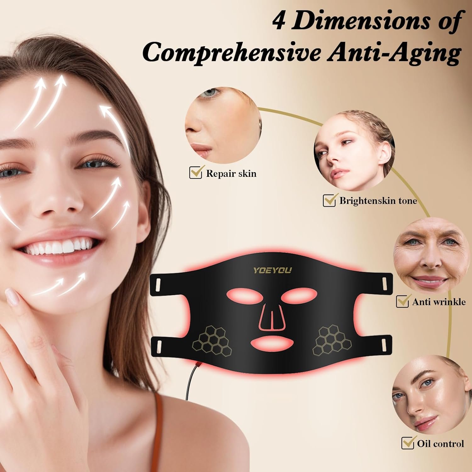 Red Light Therapy for Face, 850nm Near Infrared LED Face Mask, 4 Light Modes, Portable Rechargeable Red Light Therapy Mask Skincare Device for Facial Rejuvenation - Image 2