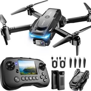 Drone with Camera – Drone with Screen on Controller for Beginners, Foldable Remote Control Quadcopter with Gesture Control, 3D Flip, One Key Start, Emergency Stop, 2 Batteries, Easier to use