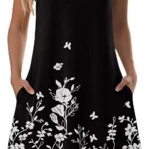 Zeagoo Summer Dresses for Women 2026 Sleeveless Casual Floral Tshirt Sundress with Pockets Loose Tank Beach Dress
