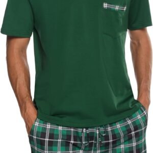 Sykooria Mens Pajamas Set Cotton Pajamas Shorts Set Short Sleeve Pjs Sets Soft Sleepwear S-XXL