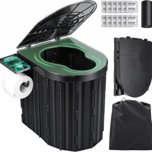 Sckee Camping Toilet, Portable Toilet for Adults, Portable Travel Folding Toilet with Lid and Paper Holder, Compact Potty for Car, Camp Toilet Portable Toilet for Camping, Hiking,Truck, RV, Beach