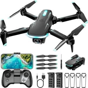 Drone with Camera 1080P HD, FPV Foldable Mini Drone for Beginners Kids Boys Girls, with 2 recharging Batteries, Carrying Case, One Key Start, Stable Hover, Trajectory Flight, Toys Gifts (Black)