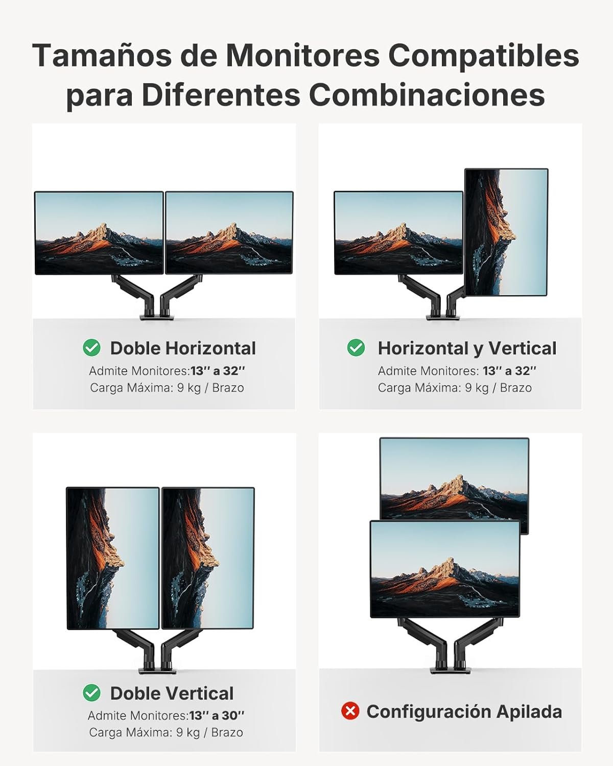 HUANUO FlowLift™ Dual Monitor Stand, Fully Adjustable Gaming Monitor Desk Mount for 13–32″ Computer Screens, Full Motion VESA 75x75/100x100 with C-Clamp & Grommet Base, Each Arm Holds 4.4 to 19.8 lbs - Image 8