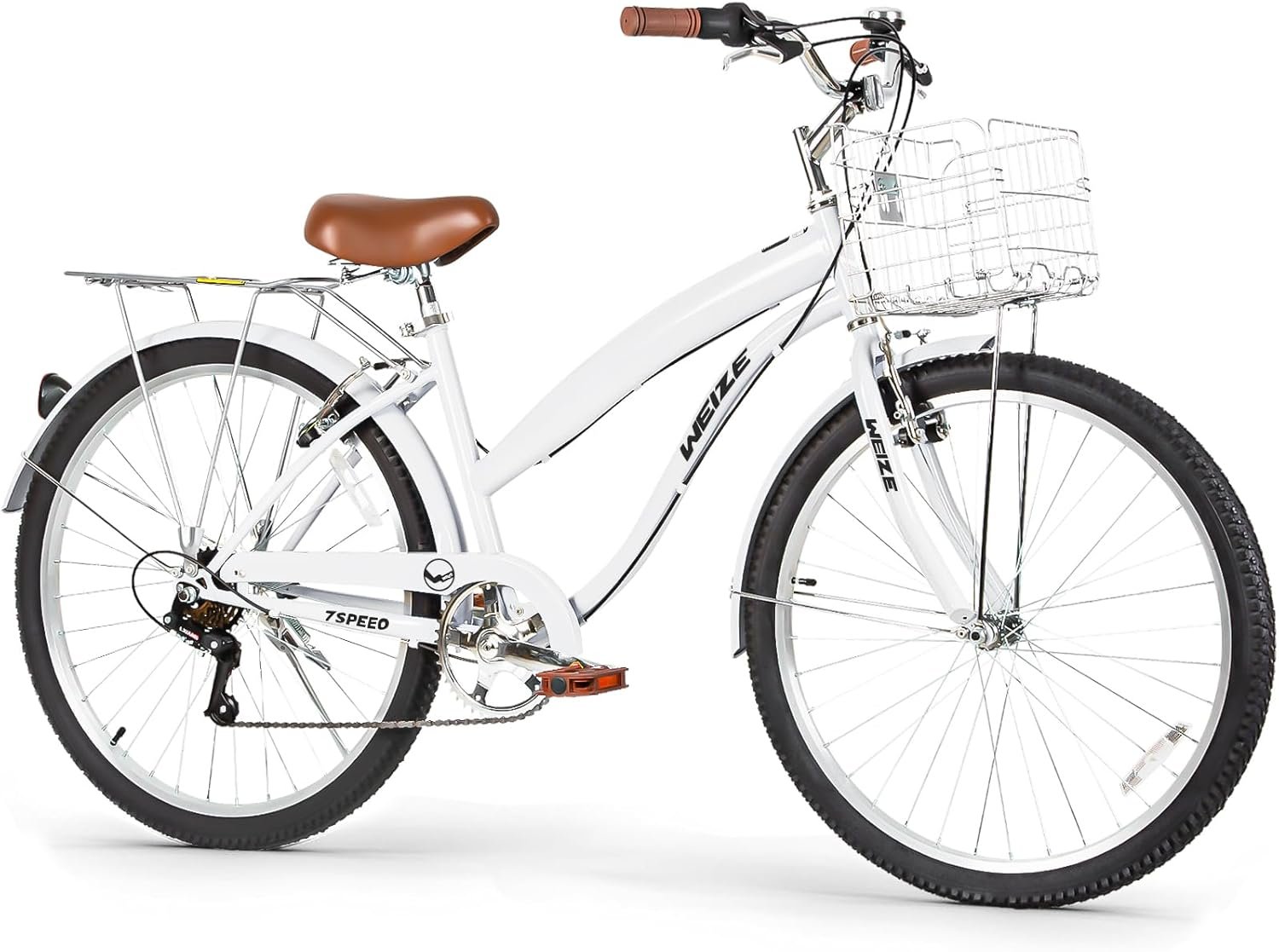 WEIZE Beach Cruiser Bike, 26 inch Commuter Bicycle for Adult Men and Women,High-Carbon Steel/Front & Rear Fenders, Comfortable City Bikes with Rear Rack or Basket, Ergonomic Upright Design