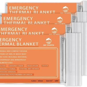Emergency Mylar Thermal Blankets -Space Blanket Survival kit Camping Blanket (4-Pack). Perfect for Outdoors, Hiking, Survival, Bug Out Bag ，Marathons or First Aid 1