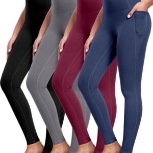 NORMOV 4 Packs Yoga Leggings with Pockets for Women, Soft High Waisted Tummy Control Workout Pants
