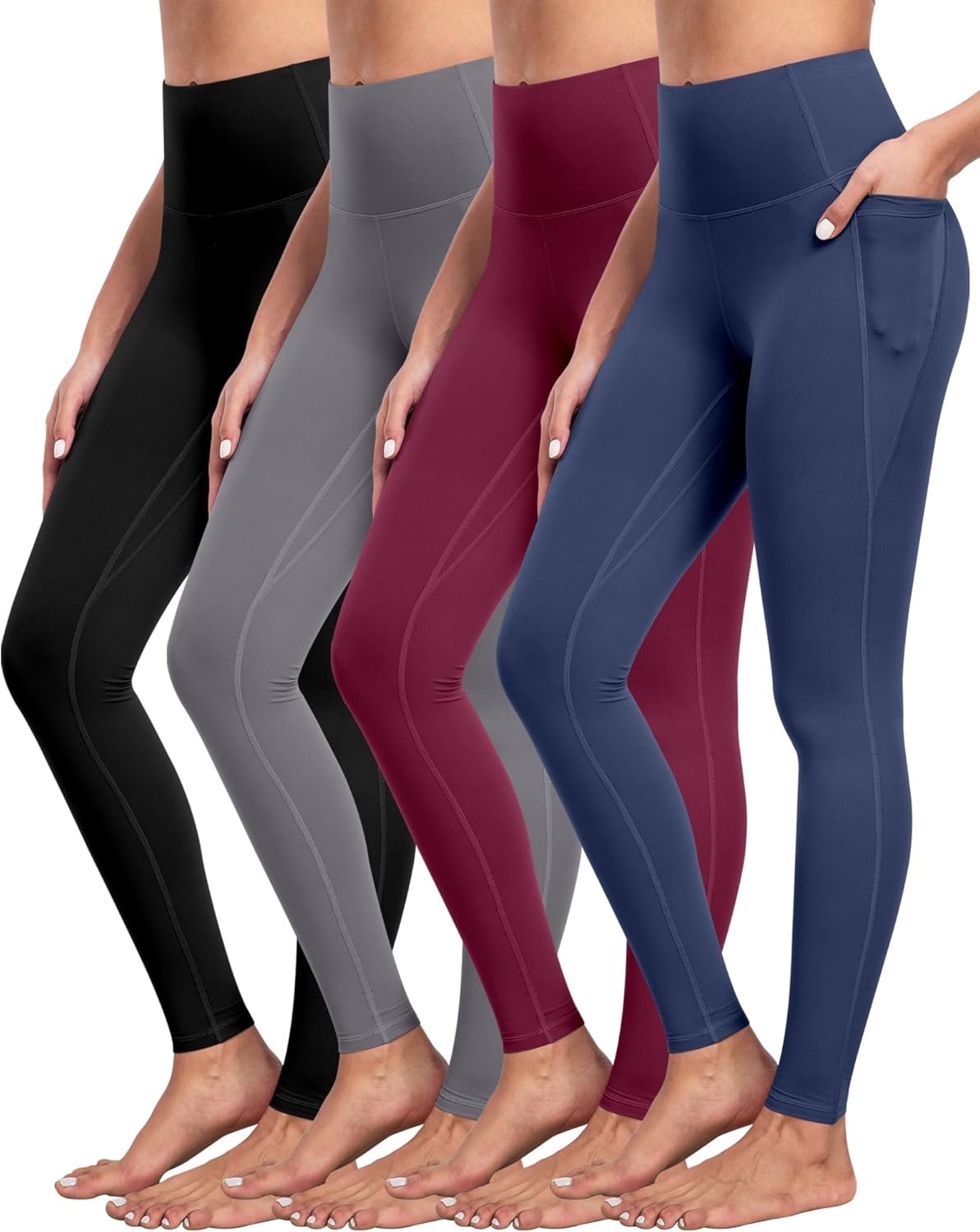 NORMOV 4 Packs Yoga Leggings with Pockets for Women, Soft High Waisted Tummy Control Workout Pants