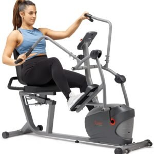 Sunny Health & Fitness Smart Recumbent Bike, Full-Body Home Training with Arm/Leg Exercisers, Indoor Cycling Workout Machine Plus Adjustable Seat & Bulit-in Pulse Sensors, Free SunnyFit App Connection