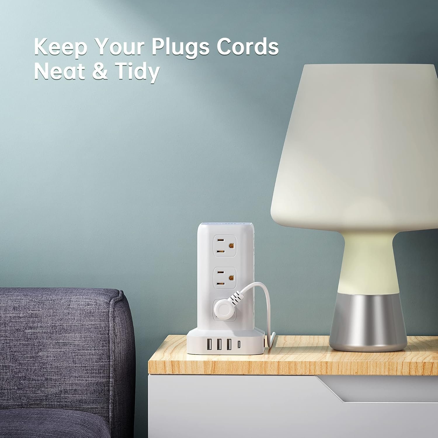 Tower Surge Protector Power Strip with 12 Outlets 4 USB (1 USB C), 6.5Feet Extension Cord with Multiple Outlets, Charging Station, Power Strip Tower, Office Desk Supplies - Image 7