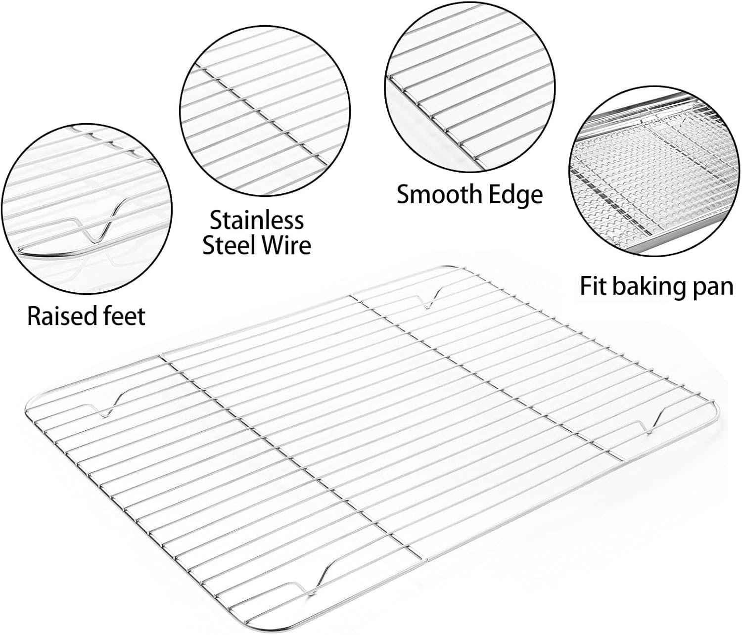 Stainless Steel Baking Sheet Tray Cooling Rack with Silicone Baking Mat Set, Cookie Pan with Cooling Rack, Set of 9 (3 Sheets + 3 Racks + 3 Mats), 10/12/16 Inch, Easy Clean - Image 4