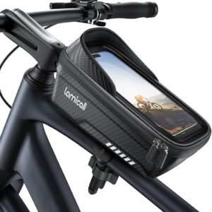 Lamicall Bike Frame Bag Waterproof – [1s Release] [2 in 1] Bike Phone Mount Holder, Bicycle Top Tube Bag, Cycling Pouch with Rain Cover, Bikes Accessories Gifts for Phones Under 7″