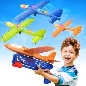Fuwidvia 3 Pack Airplane Launcher Toys, 13.2” LED Foam Glider Plane Toy for Boys, 2 Flight Modes Outdoor Flying Toys Birthday Gifts for Boys Girls 4 5 6 7 8 9 10 11 12 Year Old (Blue&Green&Orange)