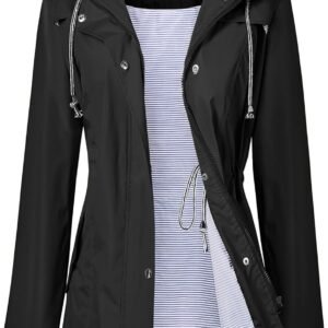 LOMON Raincoat Women Waterproof Long Hooded Trench Coats Lined Windbreaker Travel Jacket S-XXL
