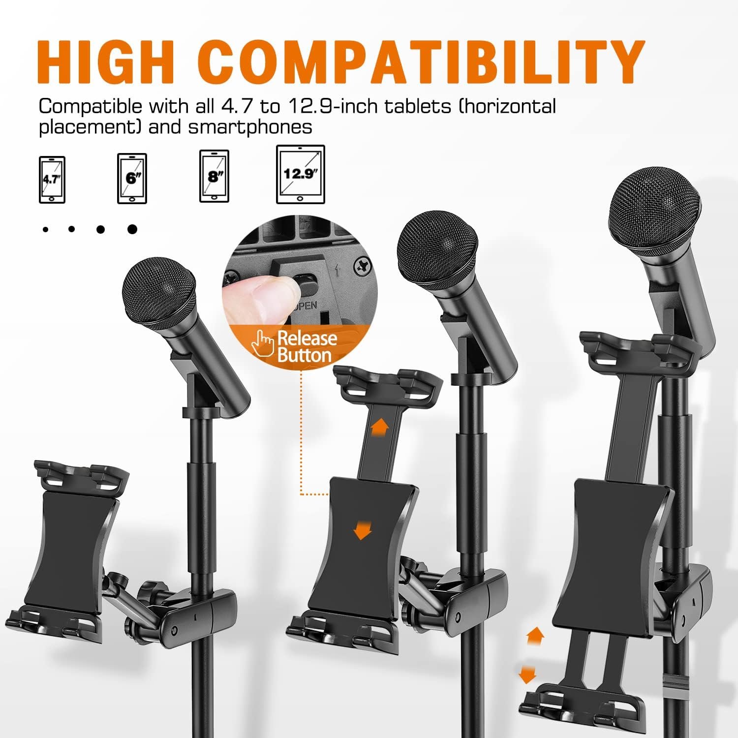 Tablet Holder for Microphone Stand, Mic Music Stand Tablet Holder for iPad, Smartphone Tablet Mic Stand Mount for Shee Music Fits Devices from Screen Size 4.7 to 12.9 Inches - Image 4