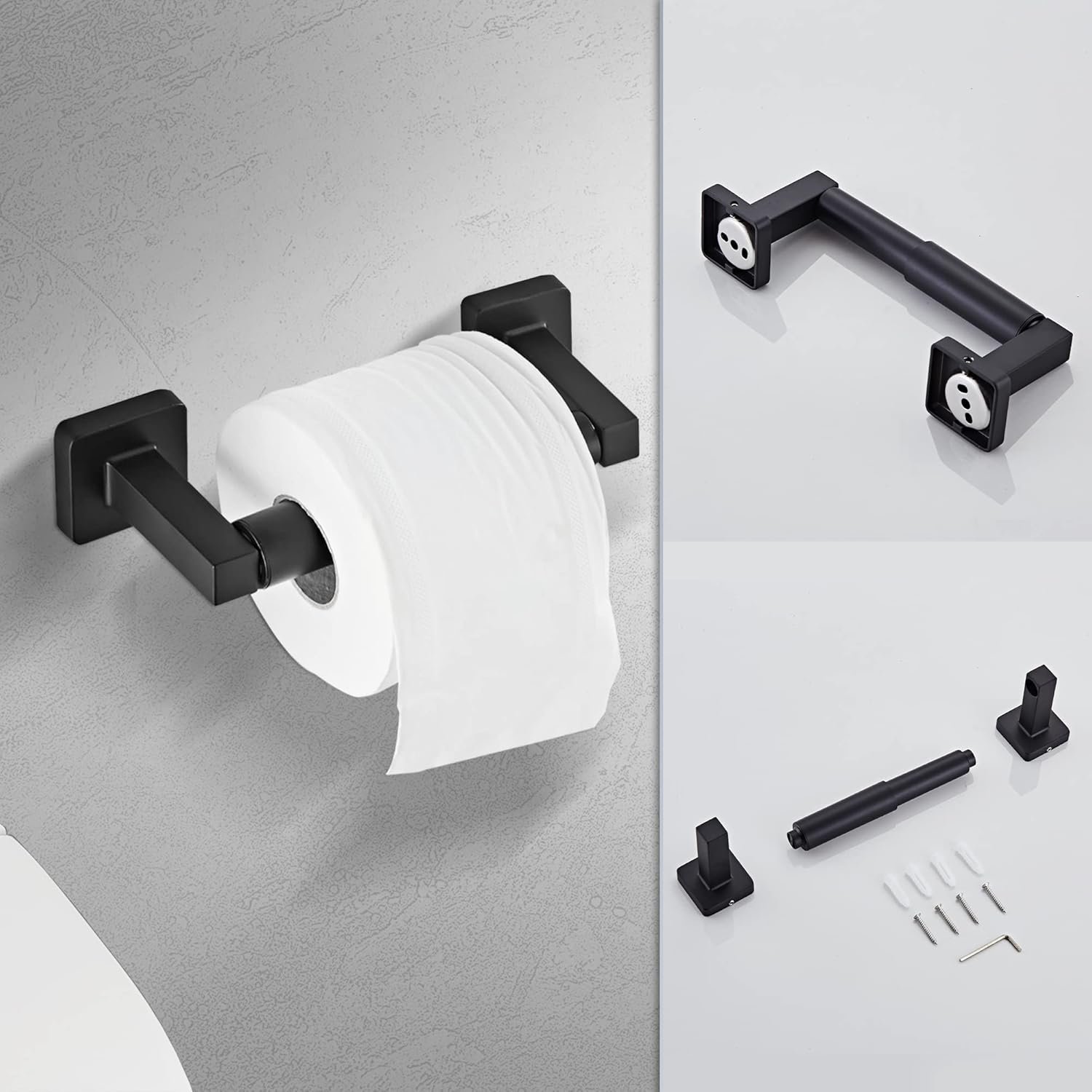 Matte Black Bathroom Hardware Set 4 Pieces,Bathroom Accessories Set Stainless Steel Wall Mounted, Hand Towel Bar, Towel Ring, Robe Towel Hooks,Toilet Paper Holder,Towel Bar Set, 23.6 Inch - Image 6