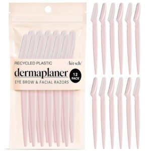 Kitsch Dermaplane Razor for Women Face – Face Razors for Women & Men, Eyebrow Trimmer & Face Shaver – Exfoliating Facial Razor & Skin Care Tool for Smoother Skin – Blush, 12 pcs