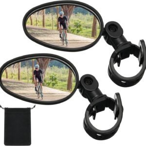 Hestya 2 Pcs Bike Mirror 360 Degree Adjustable Safe Rotatable Handlebar Mirror Bicycle Accessories Shockproof Acrylic Convex for Mountain Road Bike