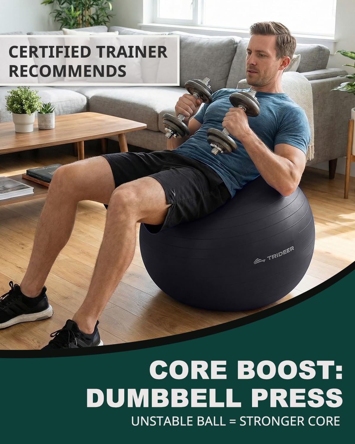 Trideer Exercise Ball for Yoga, Pilates & Fitness – Stability Ball Equipment for Home Gym & Office Chair, Core & Balance Training Accessories, Physical Therapy Equipment, Quick Pump Included, 5 Sizes - Image 5