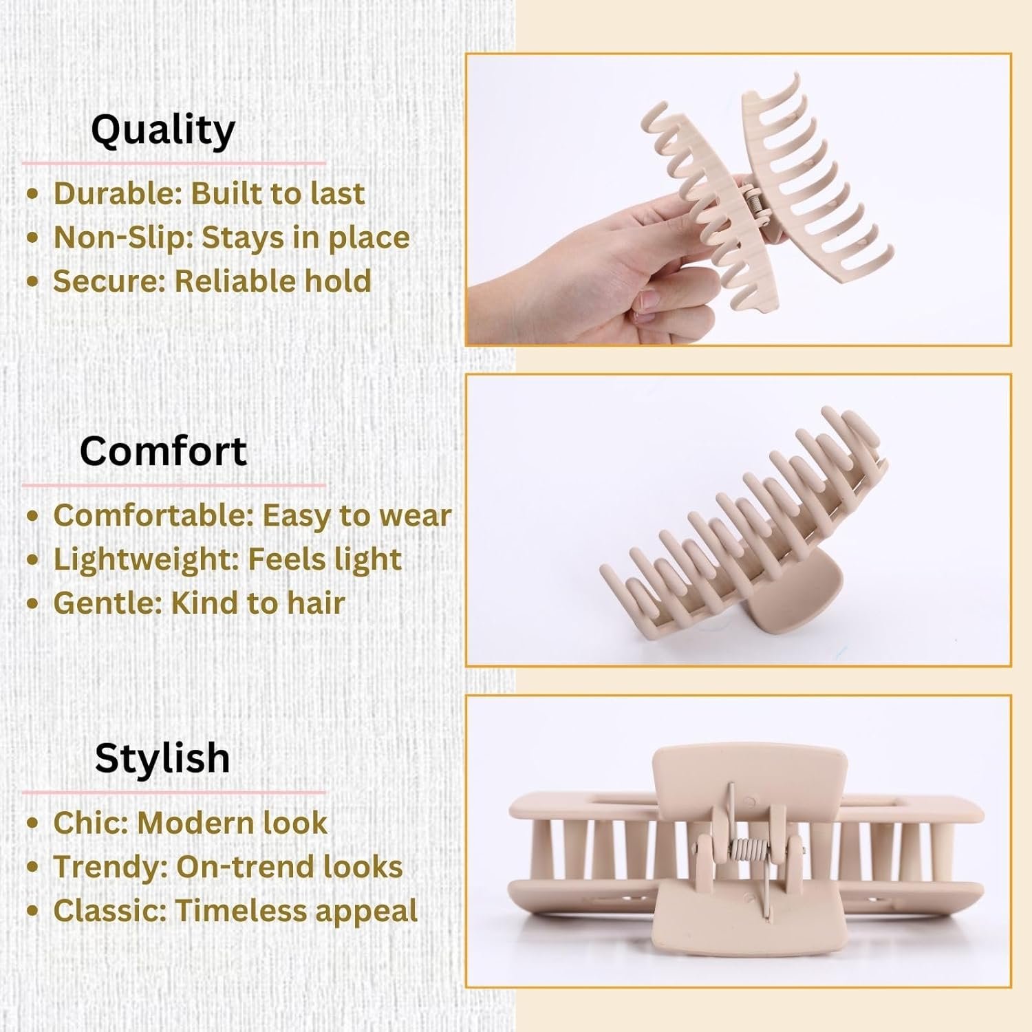 LuSeren Hair Clips for Women 4.3 Inch Large Hair Claw Clips for Women Thin Thick Curly Hair, Big Matte Banana Clips,Strong Hold jaw clips,Neutral Colors - Image 5